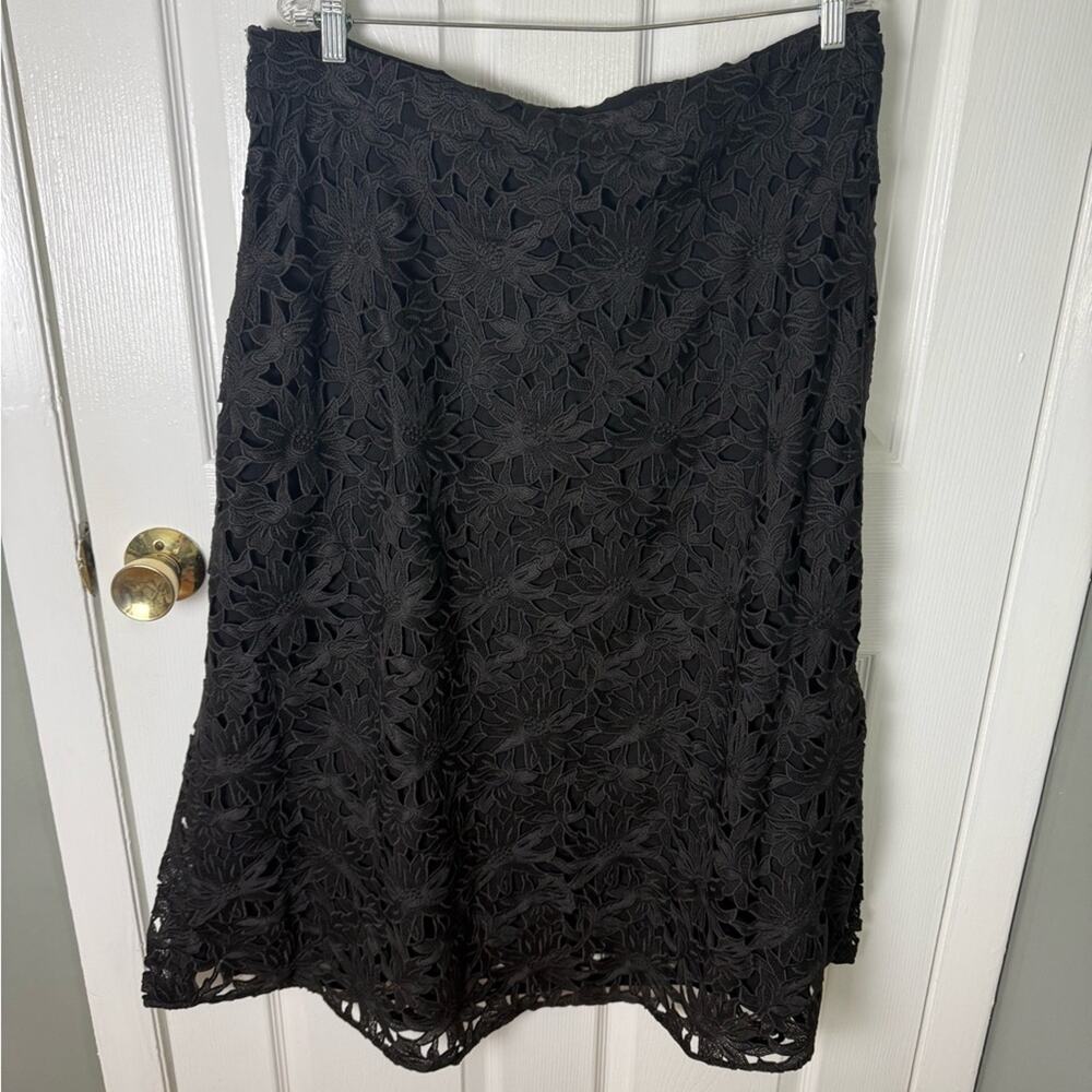 Farm Rio Black Flowered Lace Midi Skirt XL - Picture 2 of 8